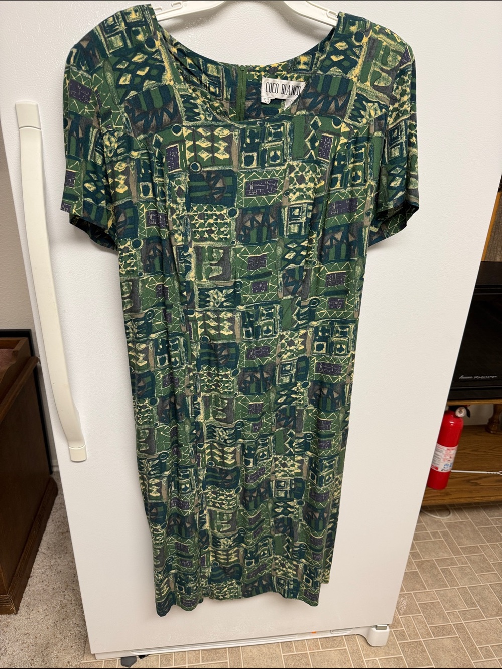 Coco Bianco Green Geometric Botanical Midi Dress